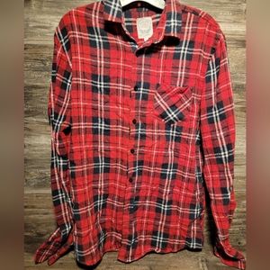 Black Jack Men's Flannel Shirt Size M  Long Sleeves Cotton RED AND BLUE